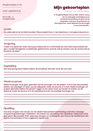 geboorteplan voorbeeld PDF